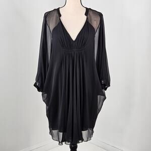 Diane von Furstenberg DVF Black Silk Chiffon Mini Dress | Women's 2 | MINOR FLAW